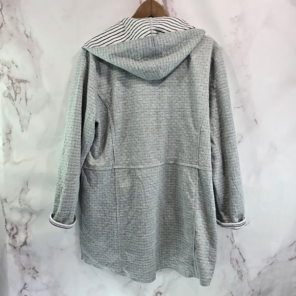 Chicos Jacket Womens XL 3 Gray Hooded Textured Knit Quilted Unstructured Striped - Picture 5 of 11
